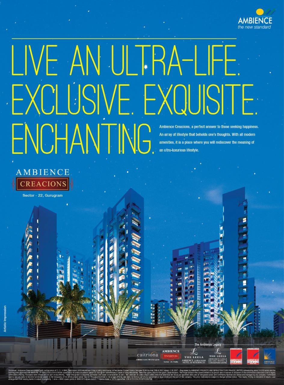 Pay only 10% now and no EMI till possession at Ambience Creacions, Sector 22, Gurgaon